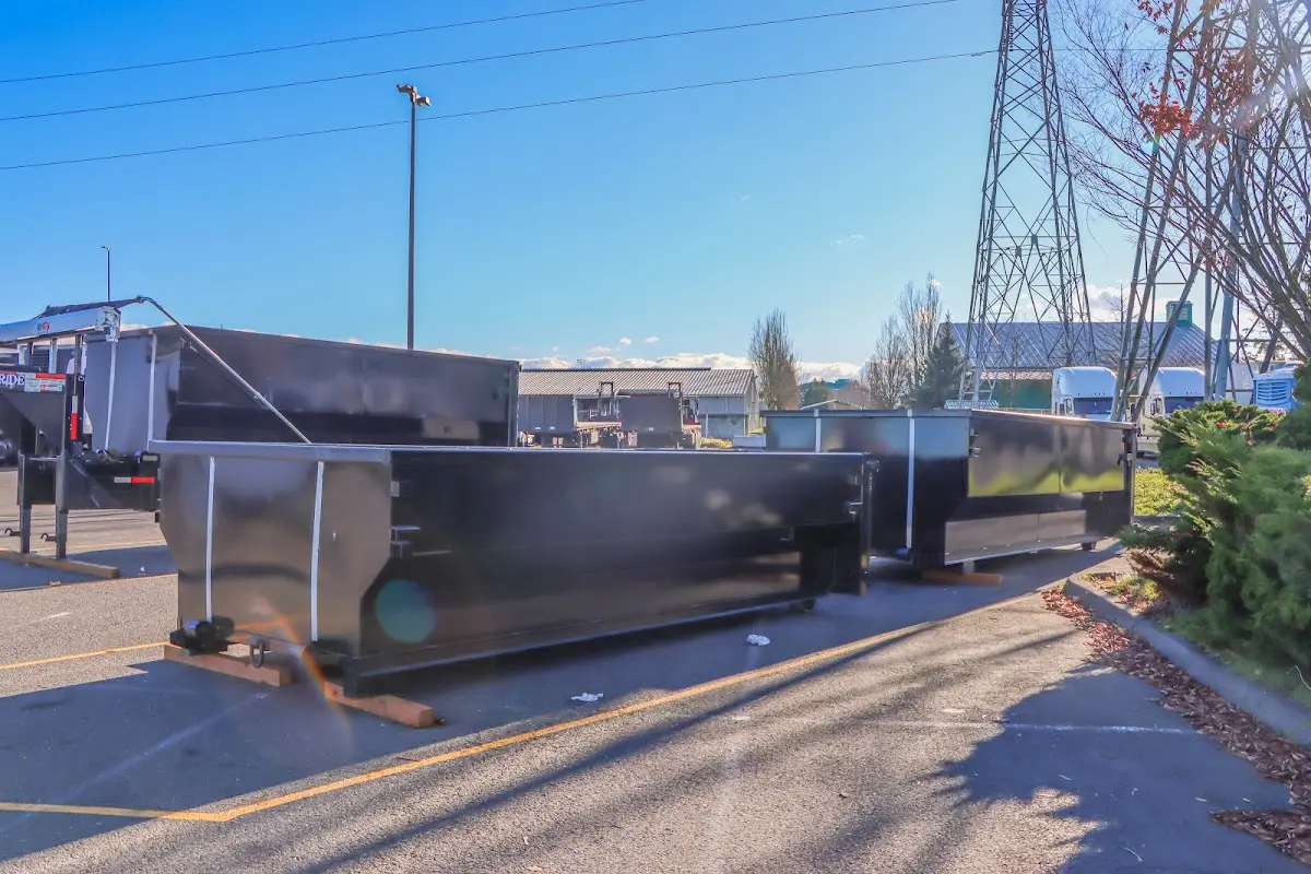 Roll-off dumpster ready for waste disposal at job site for 3 Yard Dumpster Rental in Scituate